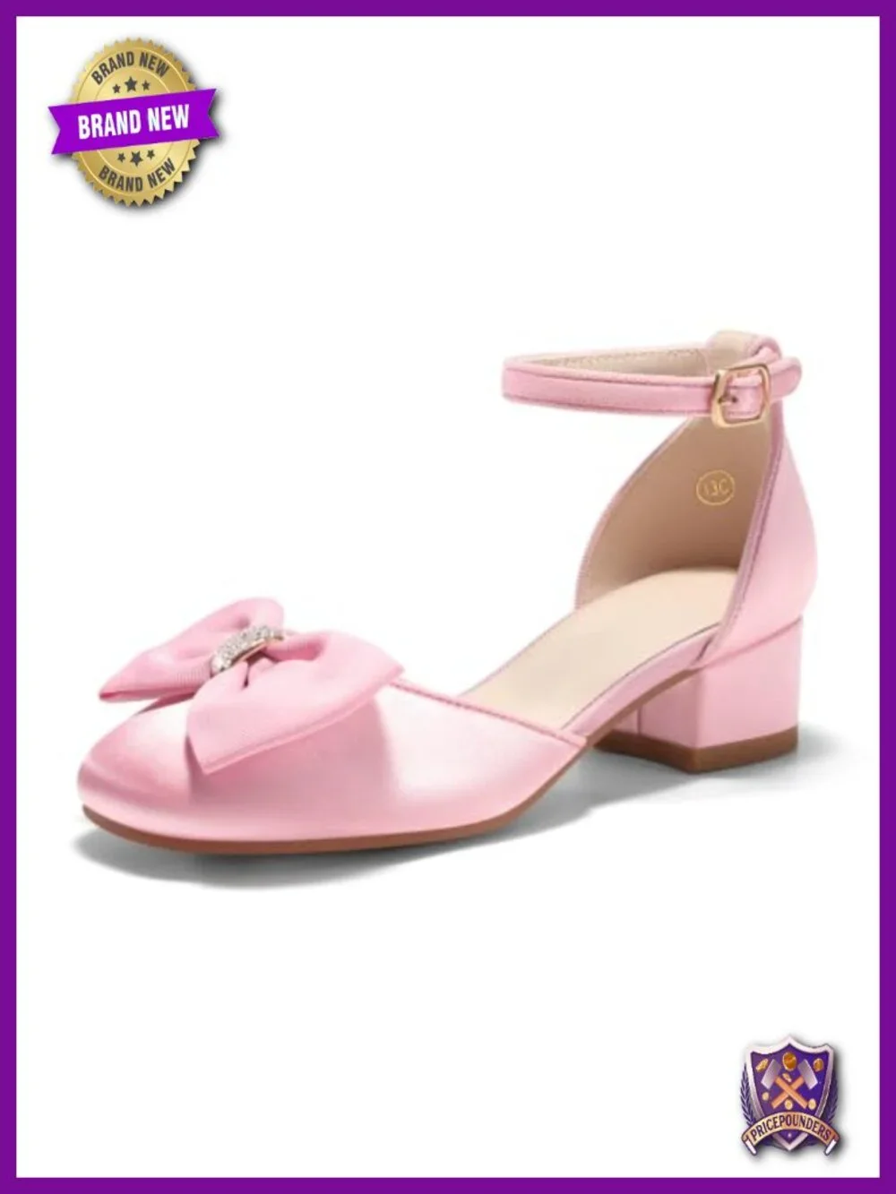 Girls Dress Shoes Bow Glitter Chunky Heels Princess Shoes Flower Girl Shoes